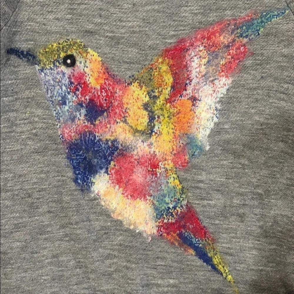 Anthropologie Starla M Hoffman Cute Hummingbird Gray Sweater Small Boho Birds - Picture 2 of 5